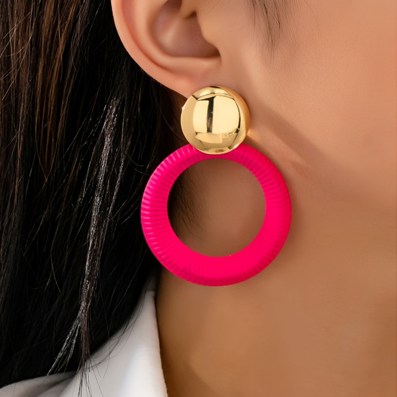2pcs Colorful Spray-Painted Geometric Striped Circular Earrings