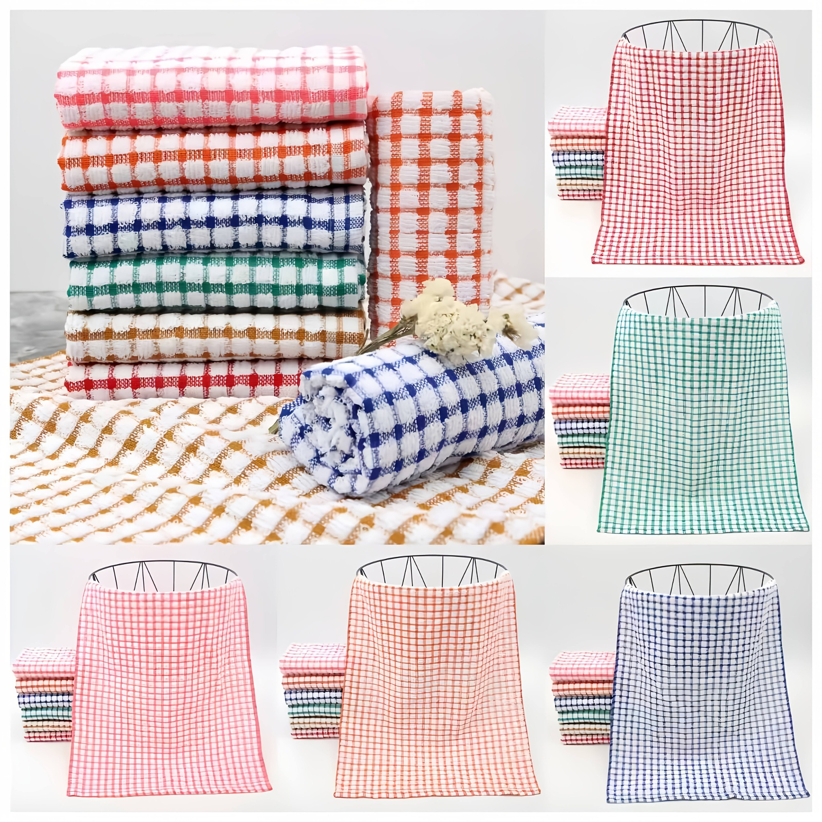 

4-pack Checkered Kitchen Towels, Reusable, Dirt-resistant, Polyester Cleaning Cloths, , Assorted Colors