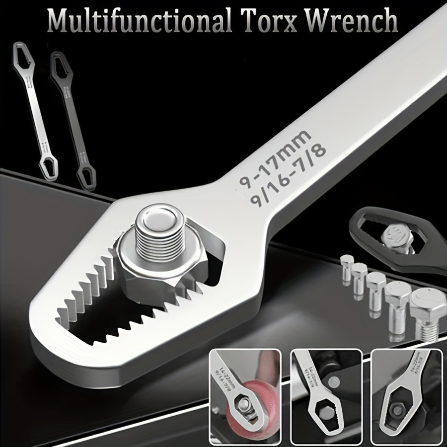 adjustable self tightening double ended wrench 5mm thick multi purpose combination wrench keyhole sizes 3 17mm portable manual tool for automotive and home use iron material details 3