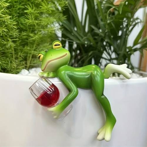 3pcs Hanging Set - Whimsical Resin Frog Figurines with Wine Glass & Bottle Poses, Outdoor/Indoor Garden Decorations for Pot Rims, Aquariums, Halloween & Décor - Easy-Hang No Batteries/Electricity