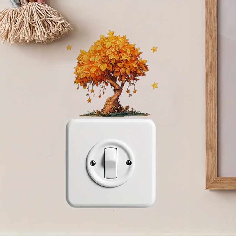 Kids Room Autumn Tree Light Switch Sticker, Self-Adhesive Wall Decal