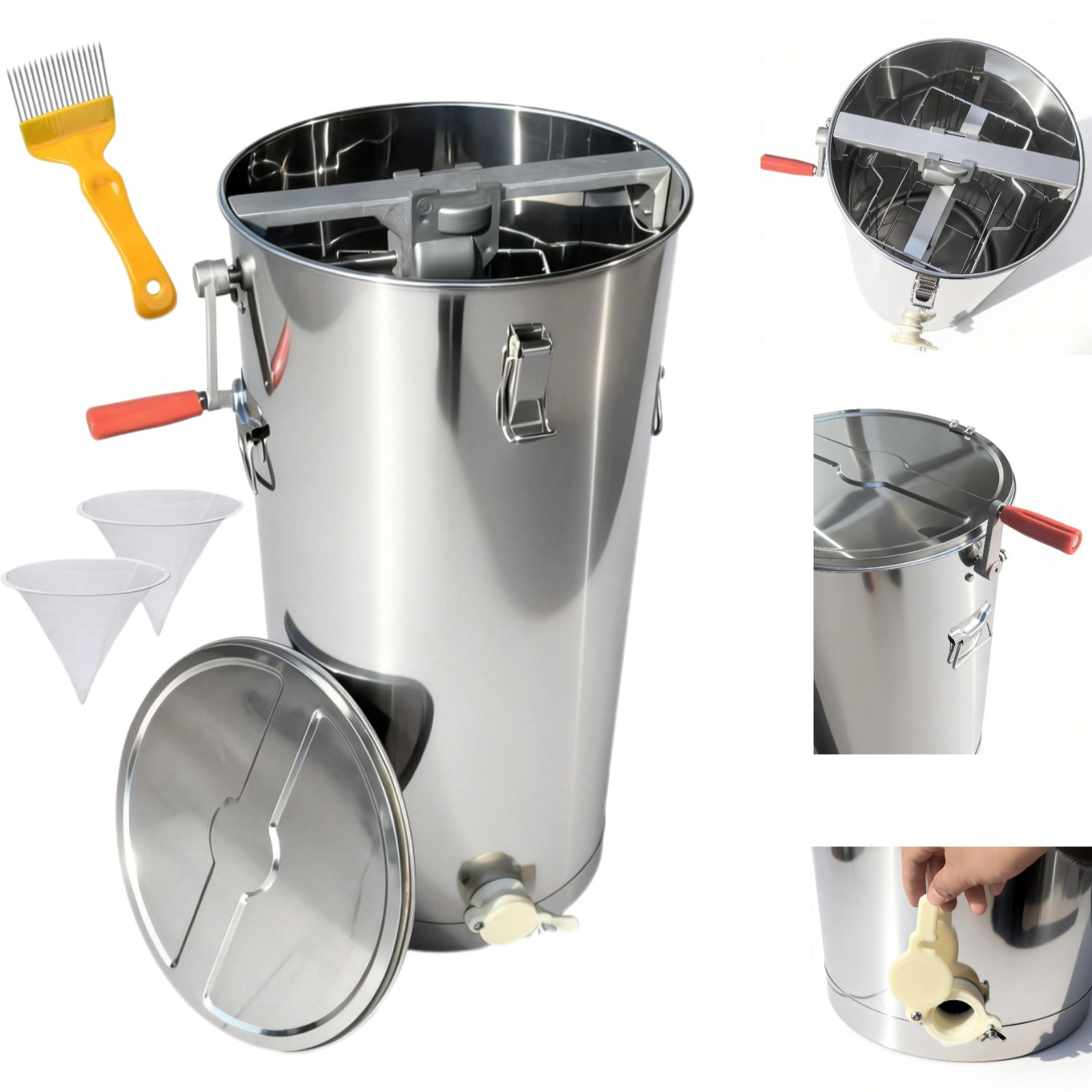 manual 2 frame honey extractor food grade stainless steel anti splash rust resistant   work height polished look   drum spinner centrifuge beekeeping equipment   and pro beekeepers