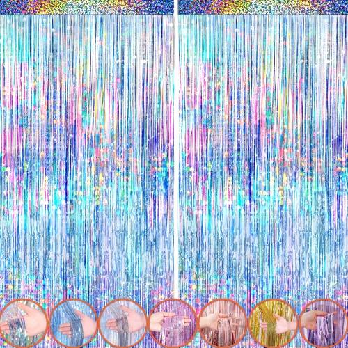 holographic glitter tinsel backdrop 1x2m fringe background suitable for photo background birthday wedding valentines day anniversaries wall decor shimmering metallic streamers radium laser rain party decorations