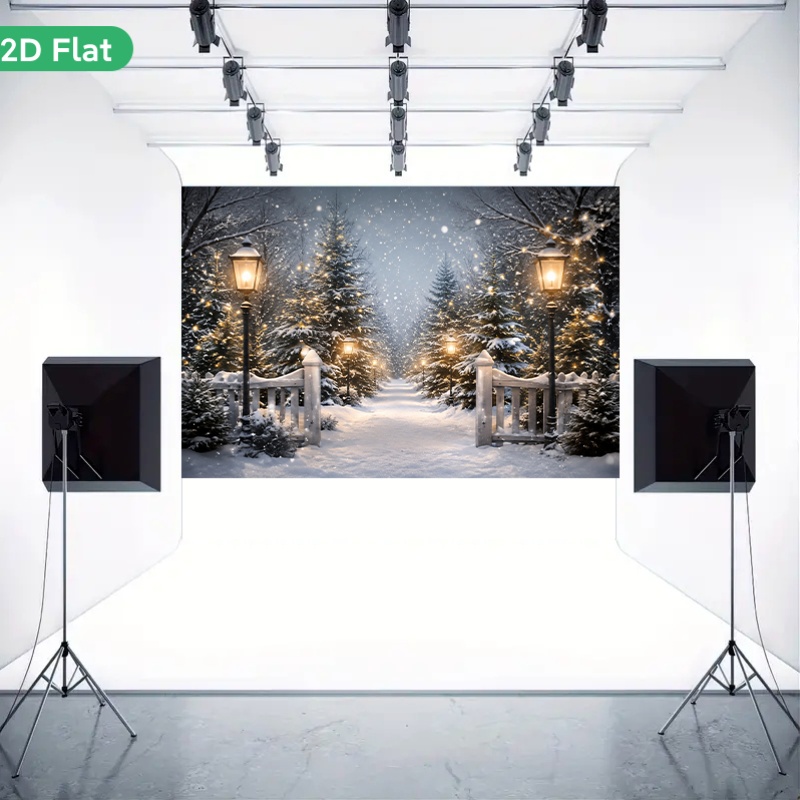 Winter Night Lamp Lit Path Backdrop for Decorating