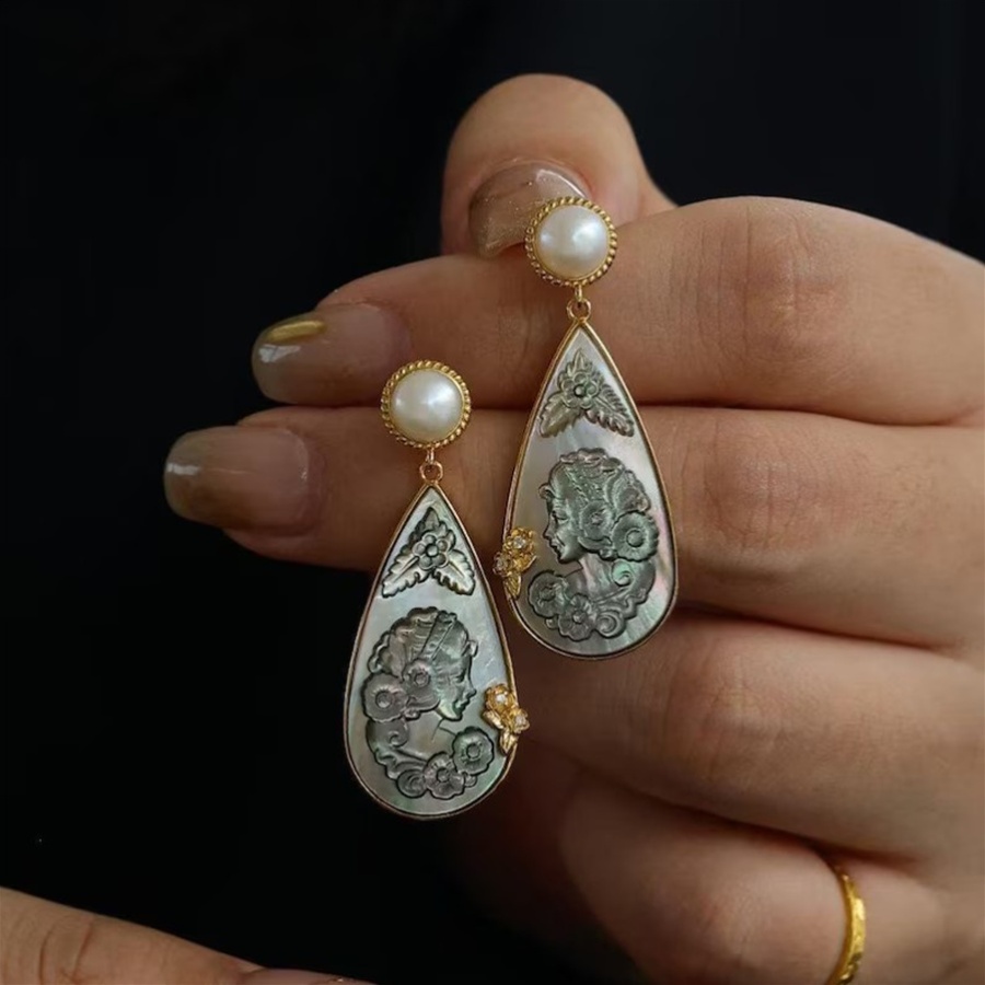 Vintage Inlaid Synthetic White Cubic Zirconia Dangle Earrings