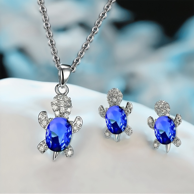 3pcs Synthetic Zirconia Turtle Necklace Earring Set for Various Occasions