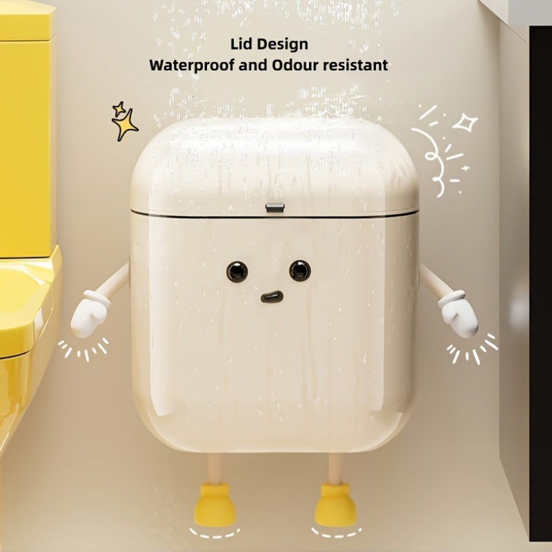 cute cartoon design wall mounted rectangular plastic trash can with lid pull out odor sealing kitchen waste bin no electricity needed 4