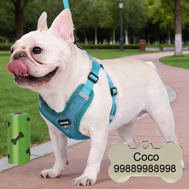 4pcs Set Pet ID Tags and Breathable Dog Harness