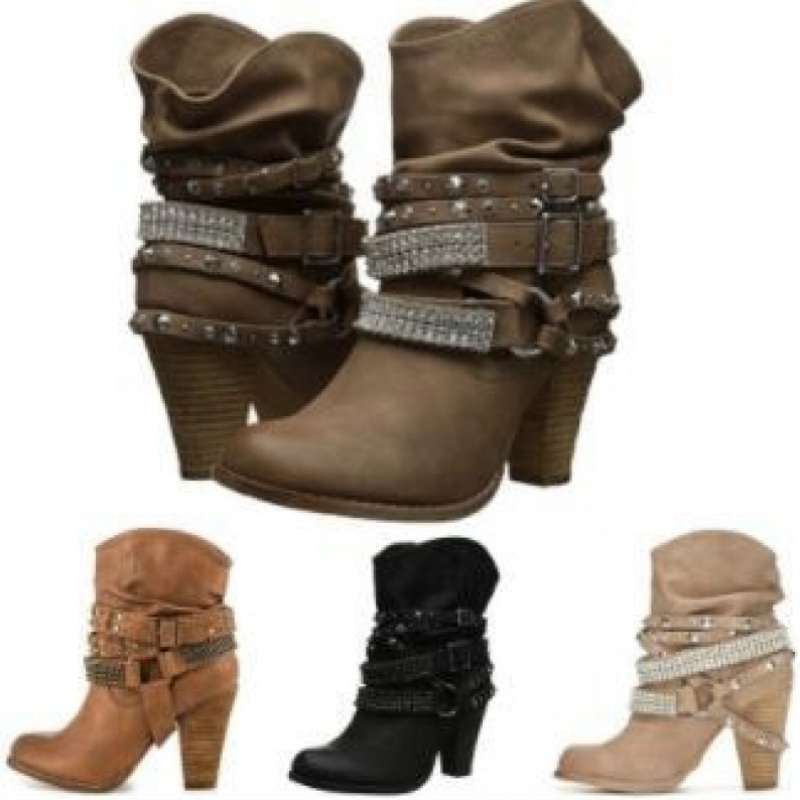 Women'S Fall Winter European And American Round Toe Ankle Boots Chunky High Heel Fashion Rivet Boots, Women Shoes