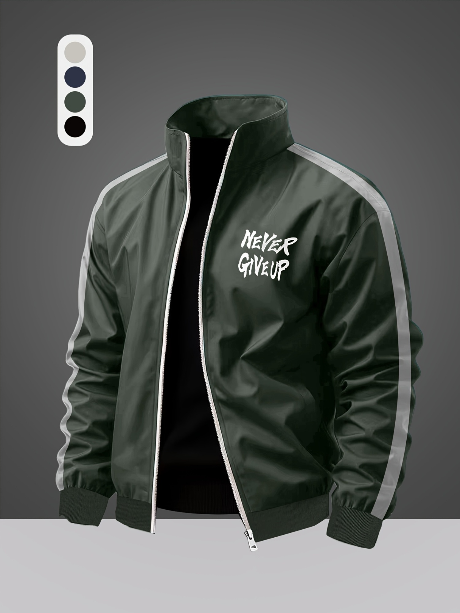 Men'S Stand Collar Color Block Bomber Jacket | Non-Stretch, Zipper Closure, Pocket Details, Regular Fit