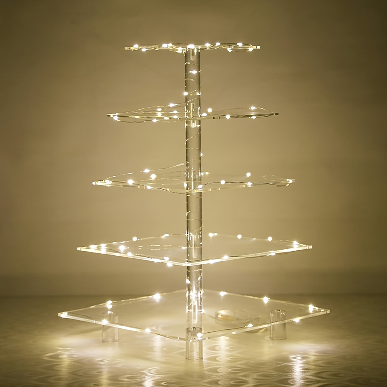amazing effect 5 tier square cake stand transparent and stable acrylic material   with warm yellow led light strip holds 55 cupcakes   weddings birthdays parties christmas family   and graduations