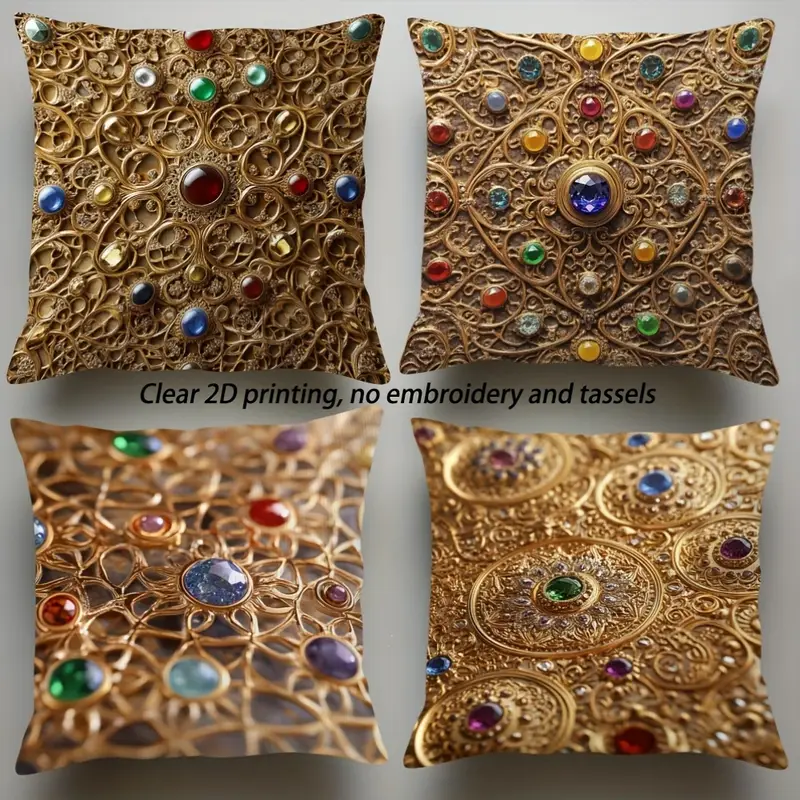 4pcs persian gemstone polyester pillow covers high quality 2 sided print no tassels or embroidery hidden zipper soft durable for living room couch or bedroom decor couch decor elegant pillow covers smooth texture Product details 0
