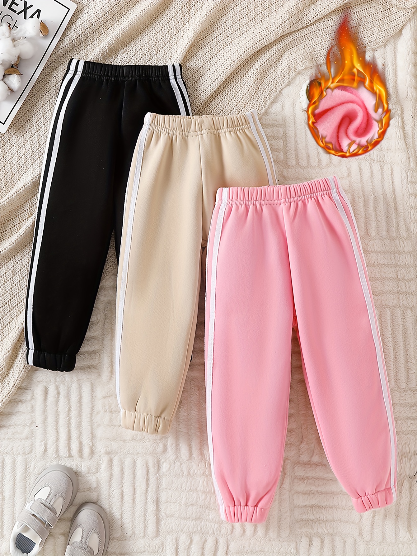 Girls' 3pcs Fleece-Lined Pants Set for Outdoor Activities