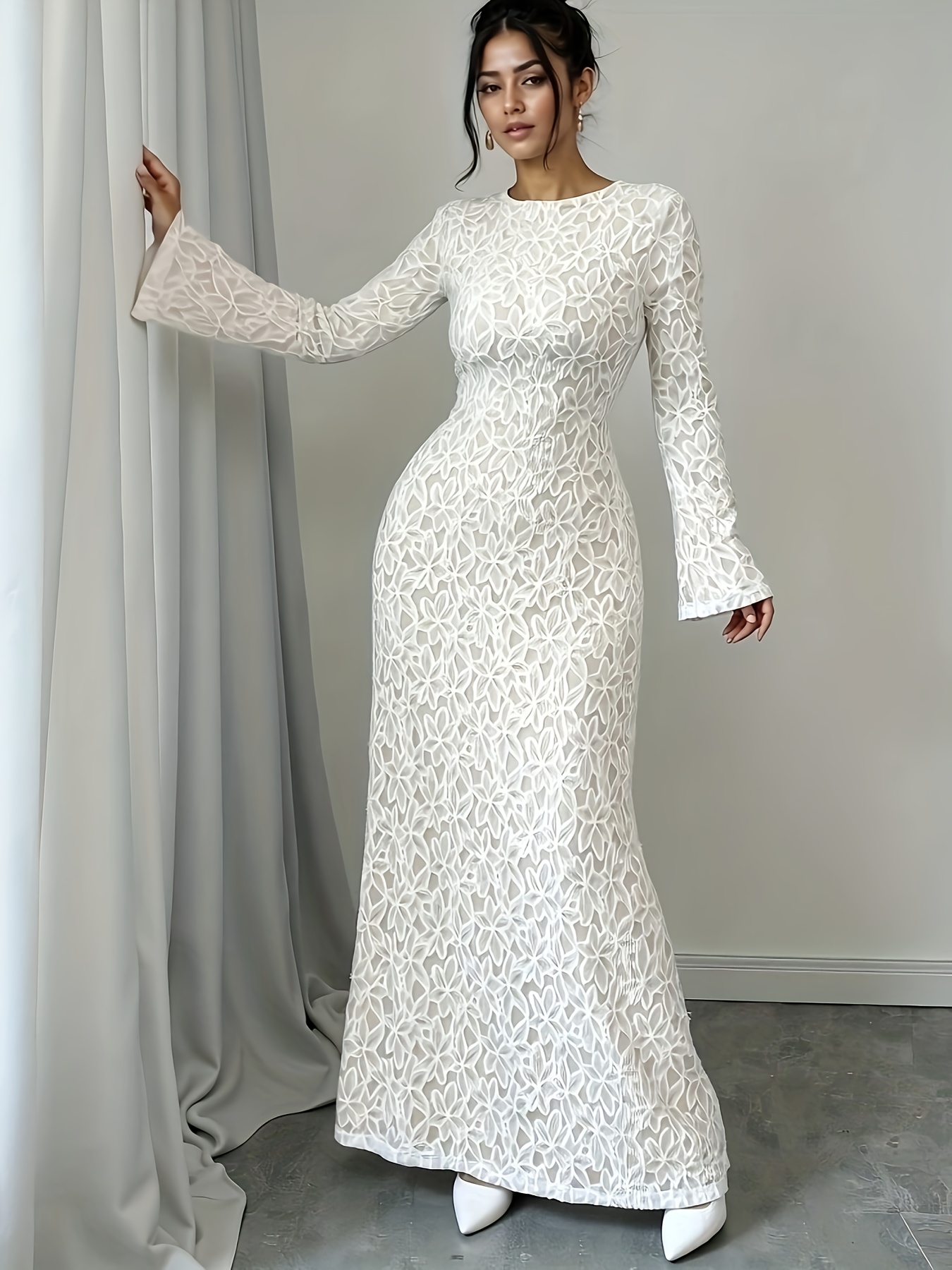 tailored elegant velvet lace long sleeve fitted waist a line - Temu Nigeria