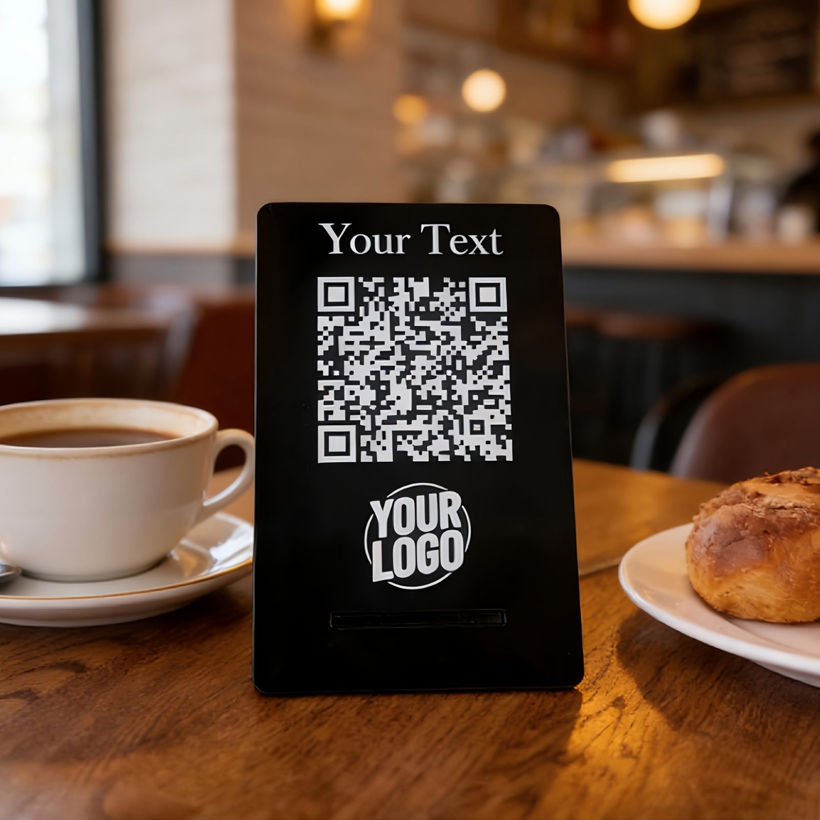 TEMU Logo personalizzato con codice QR e testo, logo personalizzato per recensioni aziendali, logo con codice QR per social media, logo acrilico per