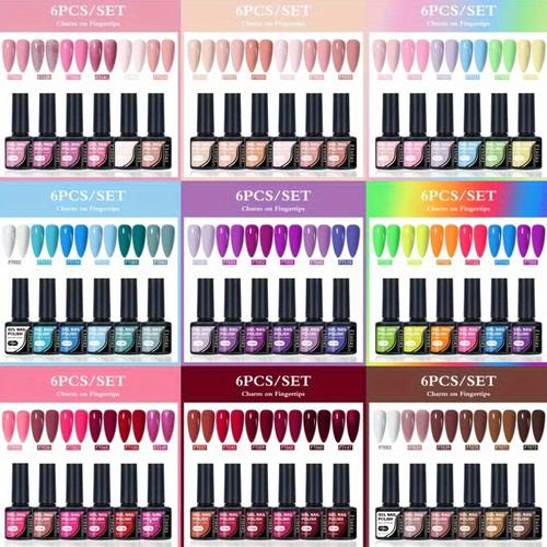 6-teiliges gelnägel-set für alle jahreszeiten, nude pink rot semi-permanent gel polier-set, komplett für maniküre soak-off
