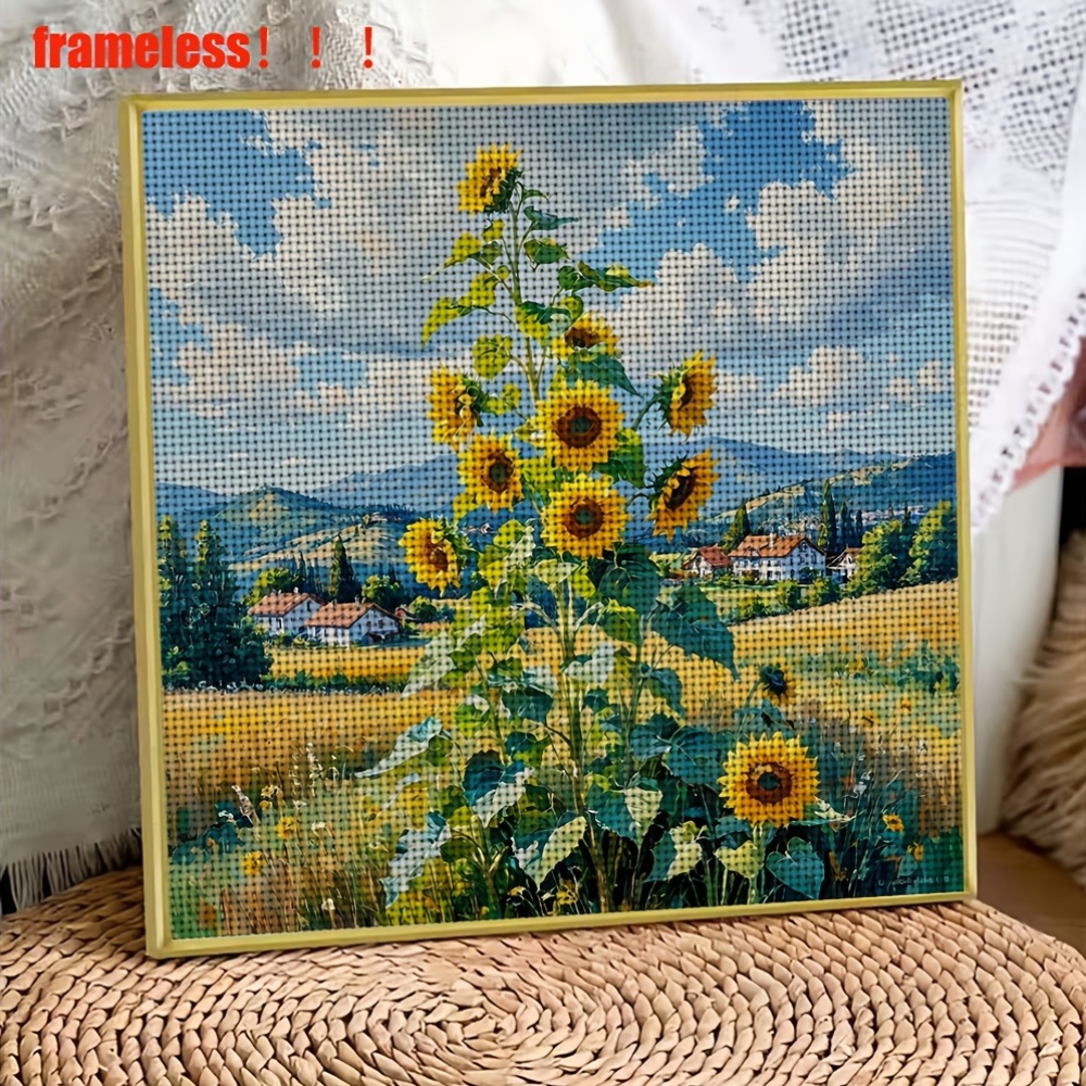 Cross Stitch Printing Kit, Sunflower Pastoral Scenery Pattern