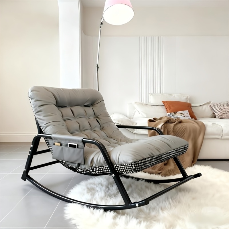 1pc - Modern Living Room Bedroom Rocking Chair | Indoor Double Sofa Lounger with Cushion, Garden Recliner with Armrests, Multi-Functional Zero Gravity Chair for Bedroom, Study, Reading Corner, Bay Window Area, Ergonomic Chair with Soft Cushion and M