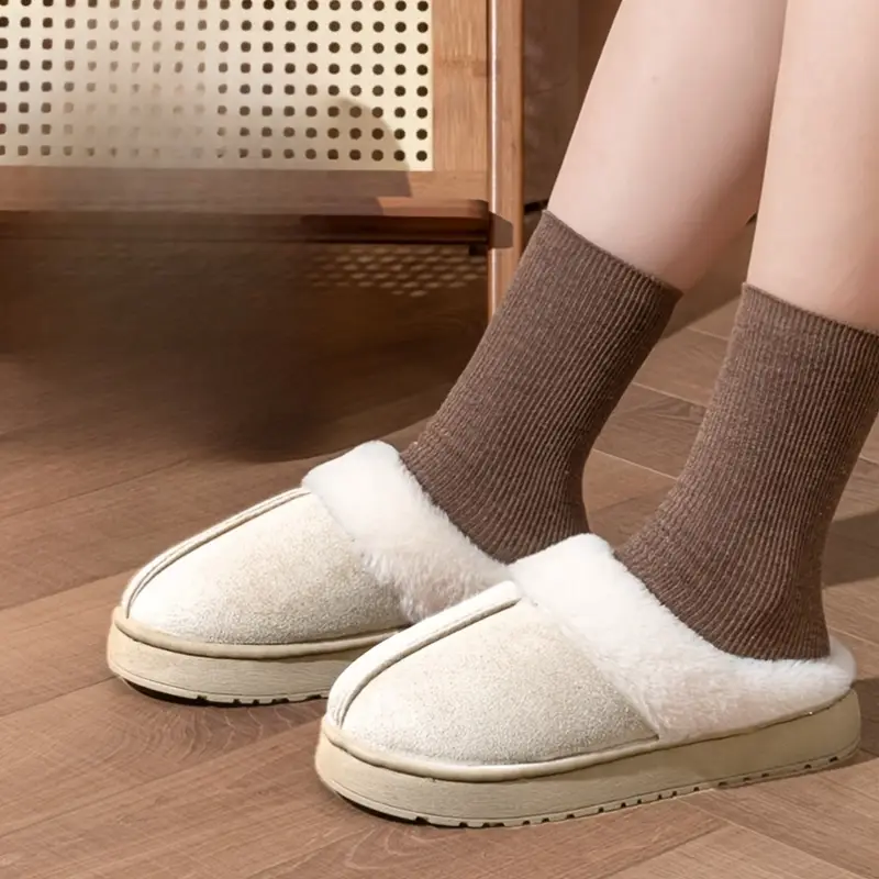 womens winter slippers elegant solid color warm fleece comfortable indoor house shoes eva sole fabric upper microfiber no print details 5