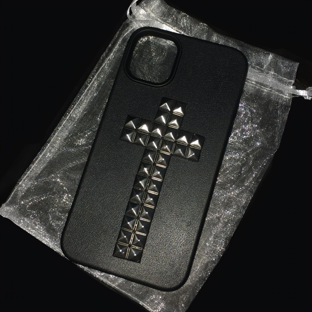 phone case punk cool cross religious rock n roll rivet metal - Temu