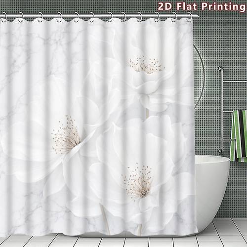 item picture 2d flat 1pc 2d flat white peony shower curtain bathroom decor multi size options 80x180cm 120x180cm 150x180cm 180x180cm 180x200cm 240x200cm hooks bathroom additions birthday gift best gift for family