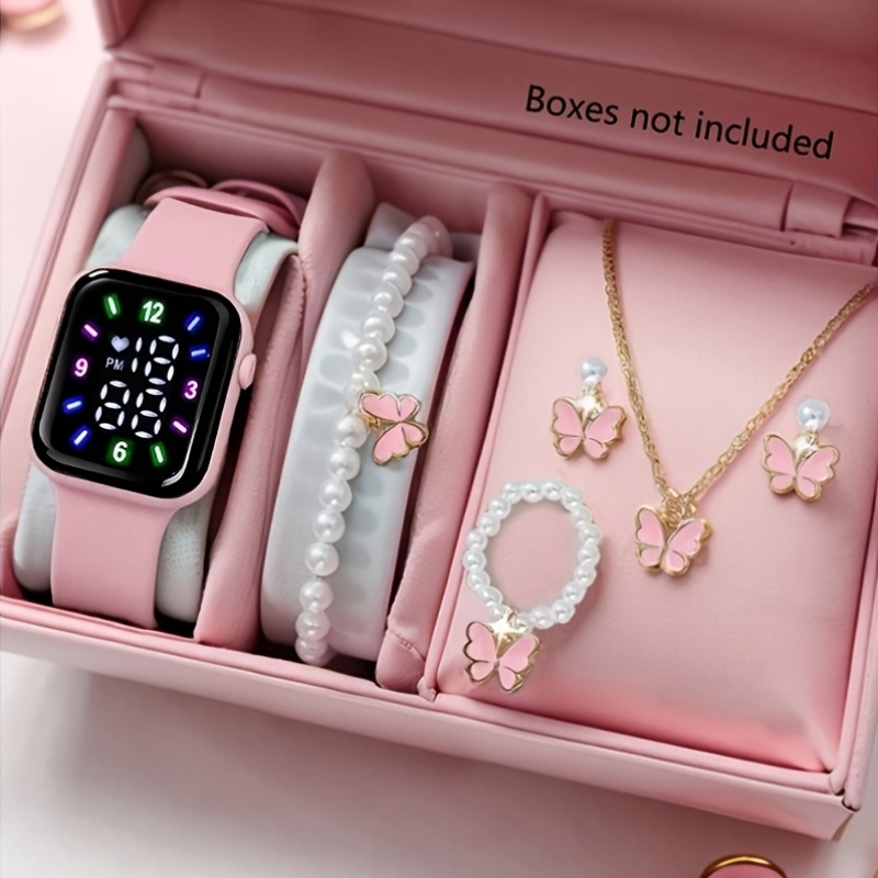 conjunto de 6 piezas de reloj de mujer a  ,   de usar, con reloj   y collar de perlas con  , pulsera, anillo y aretes, ideal para regalos de  /festivales de mujeres, graduación, viajes,   a casa, temporada de fiestas para mujeres, día de la  , regalos de san valentín