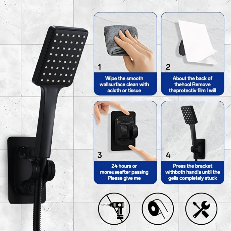 square black shower head combo high pressure 3 in 1 with handheld   options leak proof abs   hose no drill bracket tee splitter perfect gift for christmas halloween Product details 2