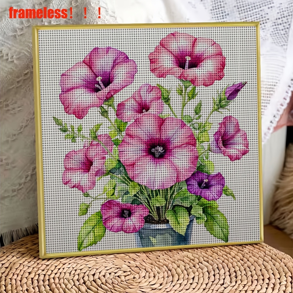 Pink Morning Glory Watercolor Painting Pattern Stitch Kit