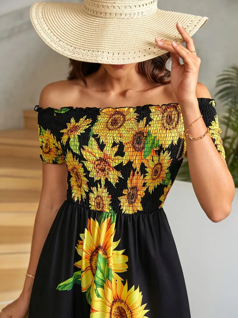 a printed sunflower dress | Temu Oman a printed sunflower dress | Temu Oman