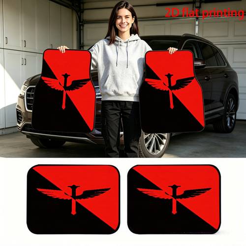 öğe resmi 2d düz 4lü set, koyu gotik tarzı desenli evrensel paspasları, i̇çi dekorasyon, karanlık gecenin kanatları ve asa dekoru, sedan/suv/mpv için uygun, evcil hayvan dostu malzeme, i̇çi tutma