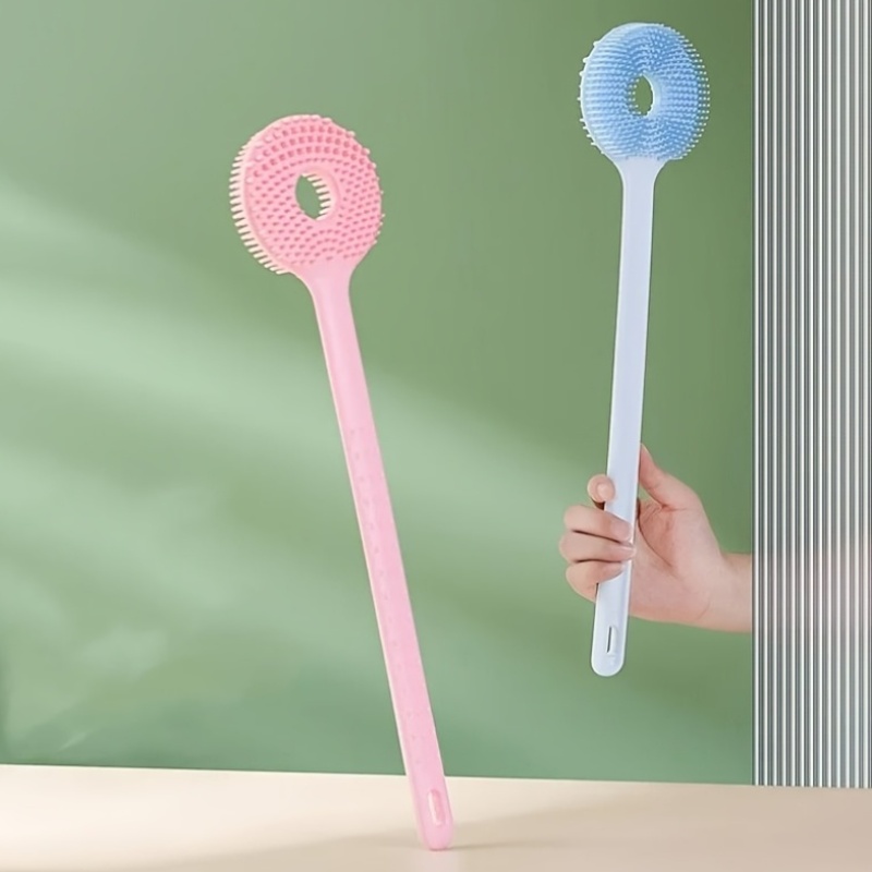 2pcs Long-Handled Silicone Bath Brushes with Hooks