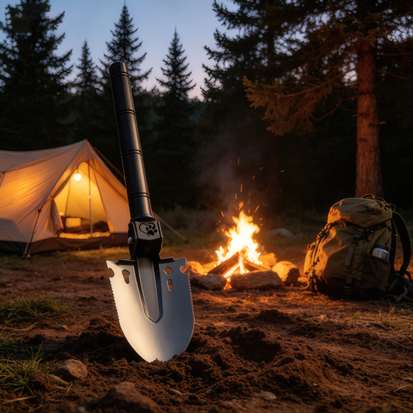 Heart-Shaped Animal Paw Print Pattern Multi-Functional Shovel for Outdoor Use
