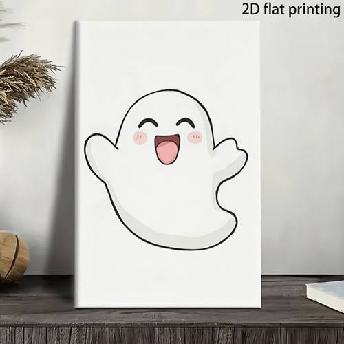 item picture 2d flat 2d flat living room decorative painting mural cartoon white ghost cute halloween theme wall art very suitable for home office living room or hall party decoration room interior mural decoration