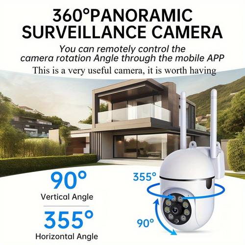 1pc 360 degree panoramic wireless security camera with color two way detection pan tilt zoom and 1080p high definition suitable for indoor and outdoor use ideal for smart home and pet monitoring