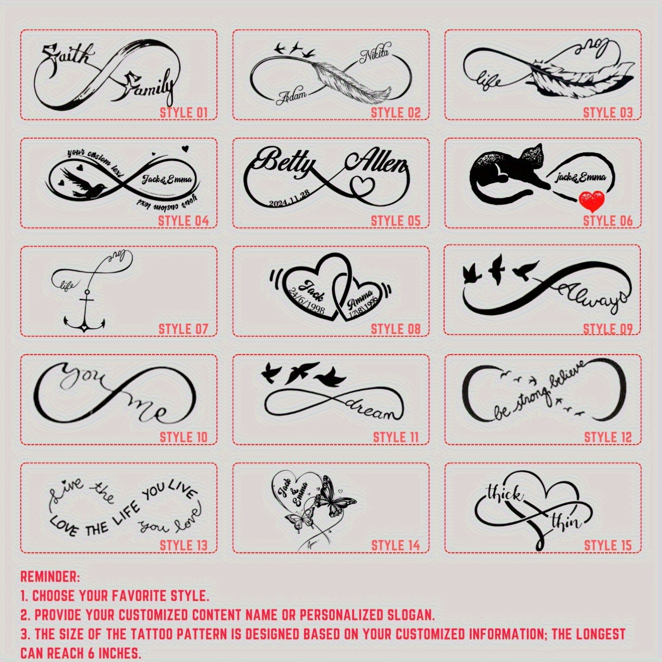 custom tattoo stickers 15         heart   feather   customizable with names and slogans wedding party party couple tattoos party gifts trendy outfits must have waterproof and easy to   minute washed with cold water without residue