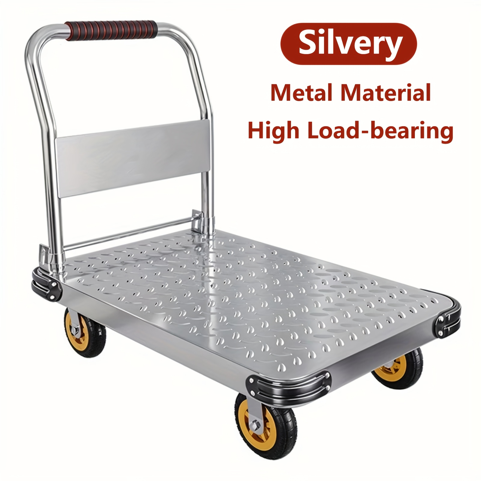 TEMU Sturdy Cart With Folding Handle - Outdoor Utility Wagon With 4 Wheels For Plants, For Home, Office, Garden, And Warehouse Use, Ideal Gift For