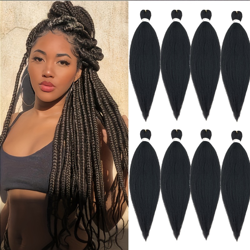 8pcs black pre-stretched braiding hair for women - y2k   texture synthetic hair for boho twist crochet braids, professional hairpiece for braids, braiding hair accessories, y2k hair style,   hair details 0