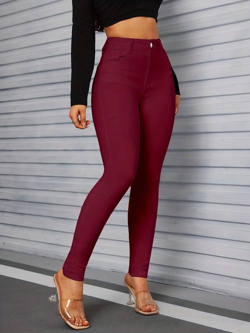 öğe resmi bordo trend moda esnek dar kot pantolon