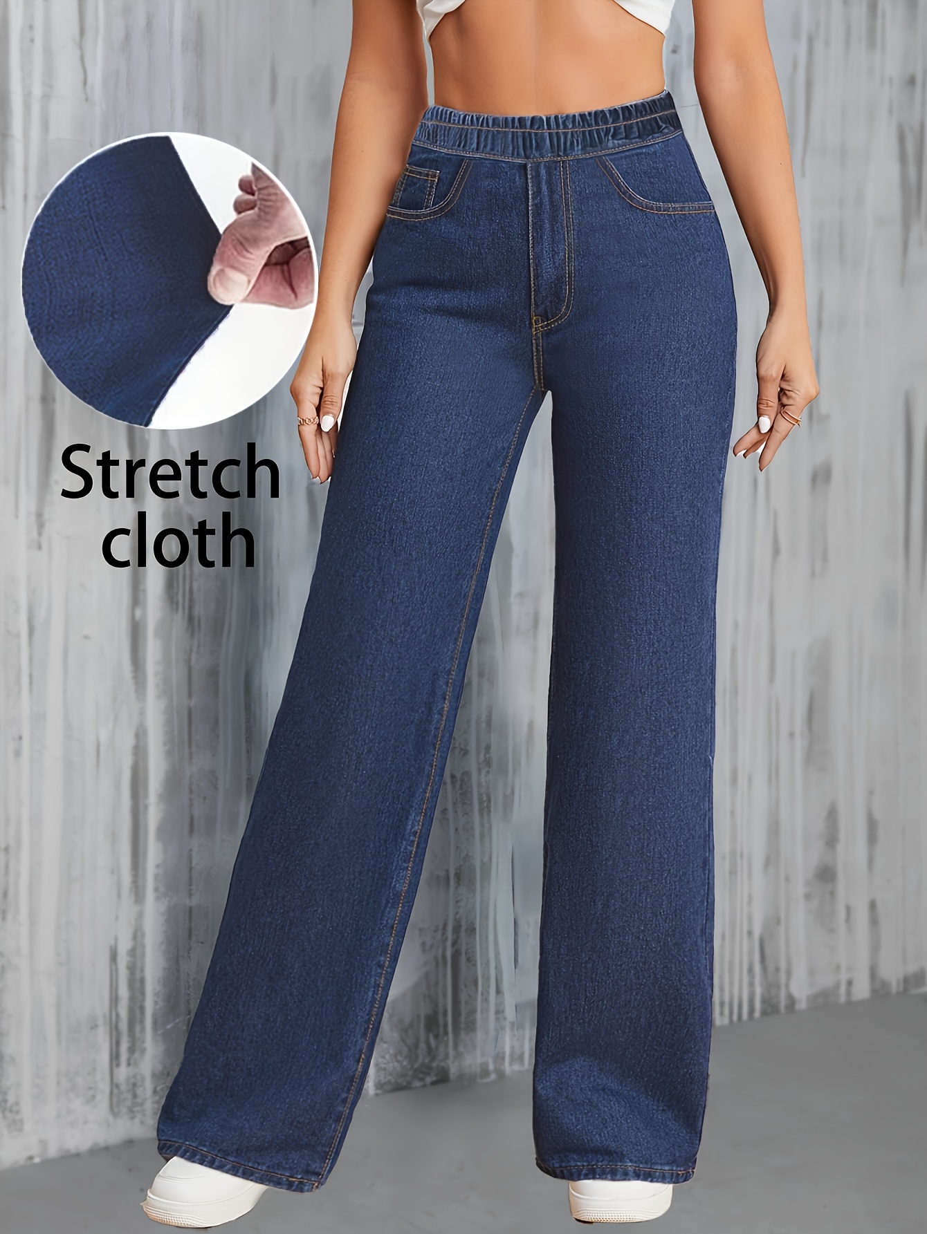 womens elegant straight stretch relaxed waist jeans womens dark   comfortable back to jeans     slant pockets comfortable denim fabric suitable for office vacation travel dates classic versatile style  