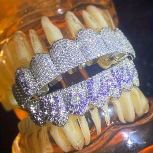 2 stuks/set hip-hop mode en individualiteit, grillz gespleten letter dollar design, grillz koper-ingelegde zirkonia sprankelend cadeau, geschikt voor zowel mannen als vrouwen