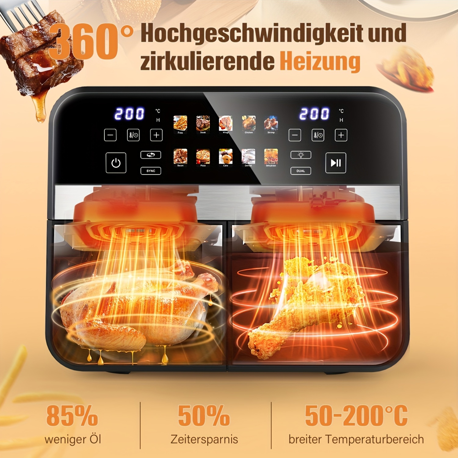 10.5L 10-in-1 Dualzone Airfryer met 2 aparte frituurmanden
