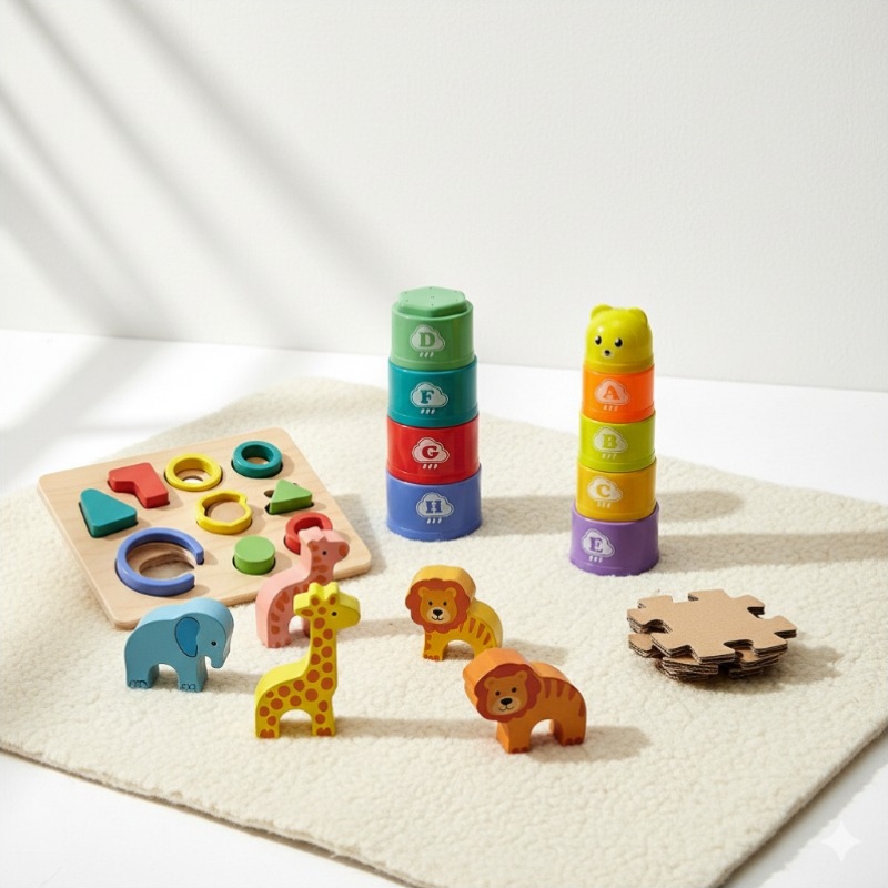 Colorful 9pcs Stacking Cups Toy for Toddlers, Fine Motor Skills Development