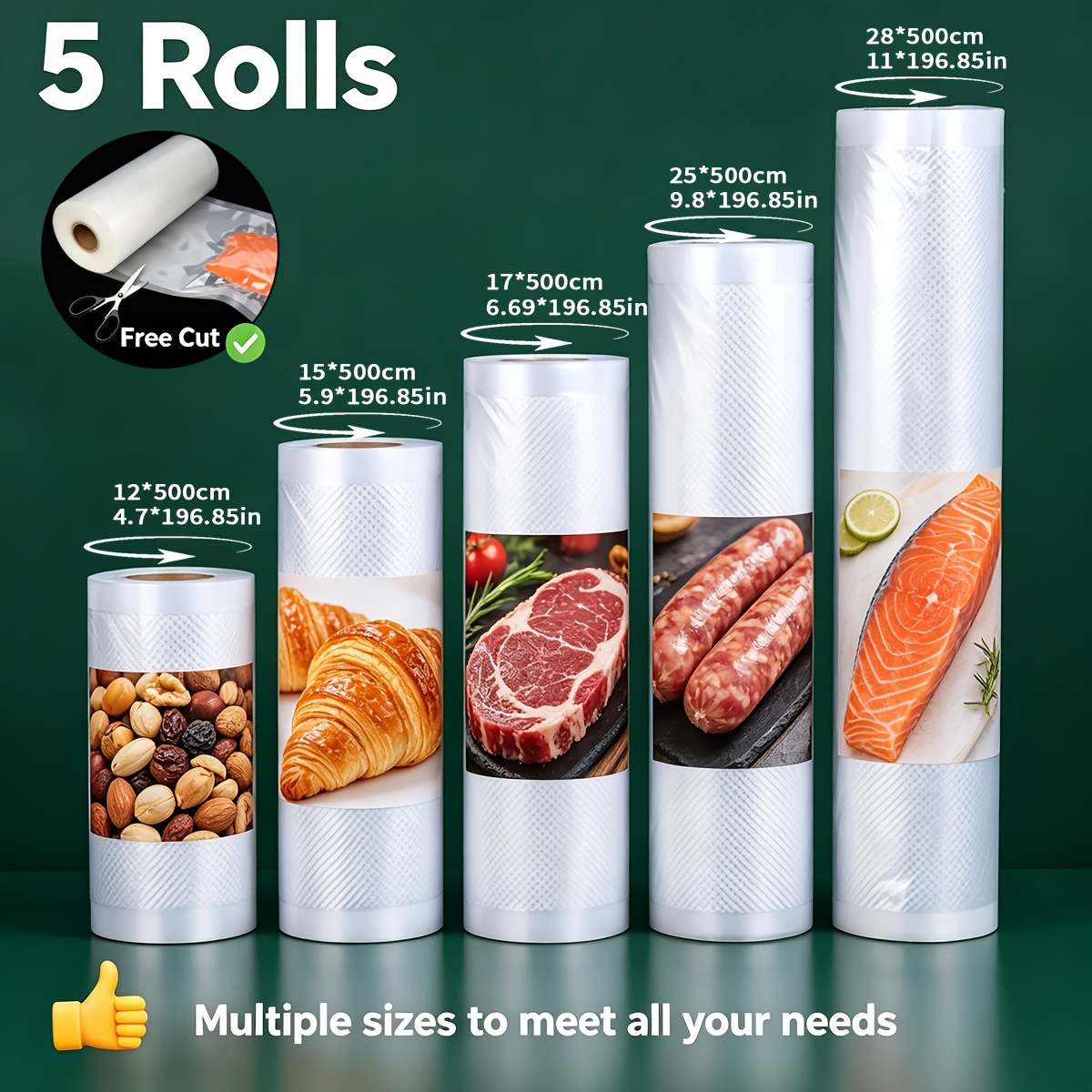 TEMU 5-pack Vacuum Sealed Bags, Reusable For Food Storage Bags, Compatible With Vacuum Machines For Leakproof And Stretch-resistant Use, Suitable For