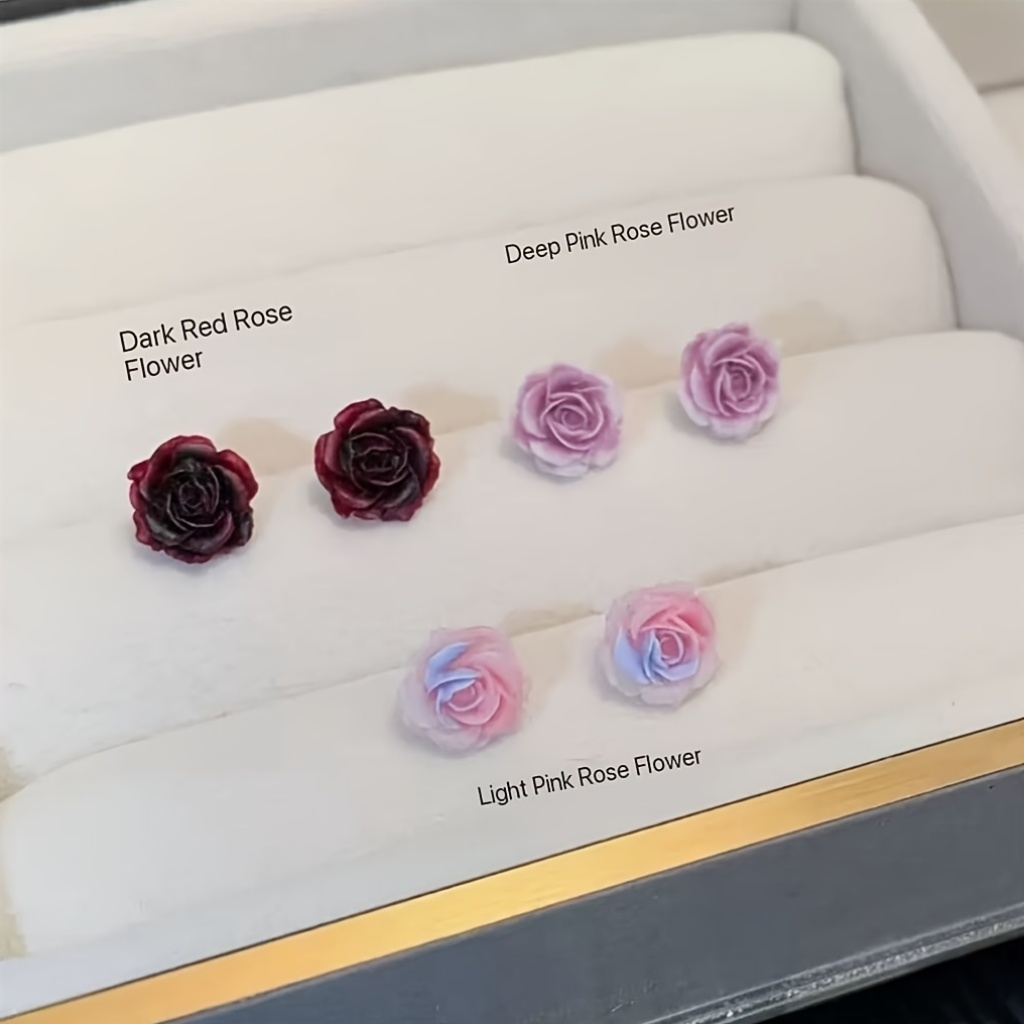 12pcs Resin Stud Earrings Set with Exquisite Ear Jewelry Box