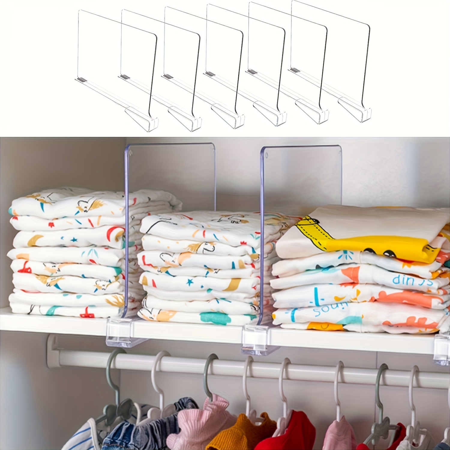 8pcs heavy-duty adjustable closet shelf dividers - clear plastic space-saving organizers for home,   stores - easy-clean multi-functional storage solution for small spaces, closet organizers and storage, shelf dividers 0