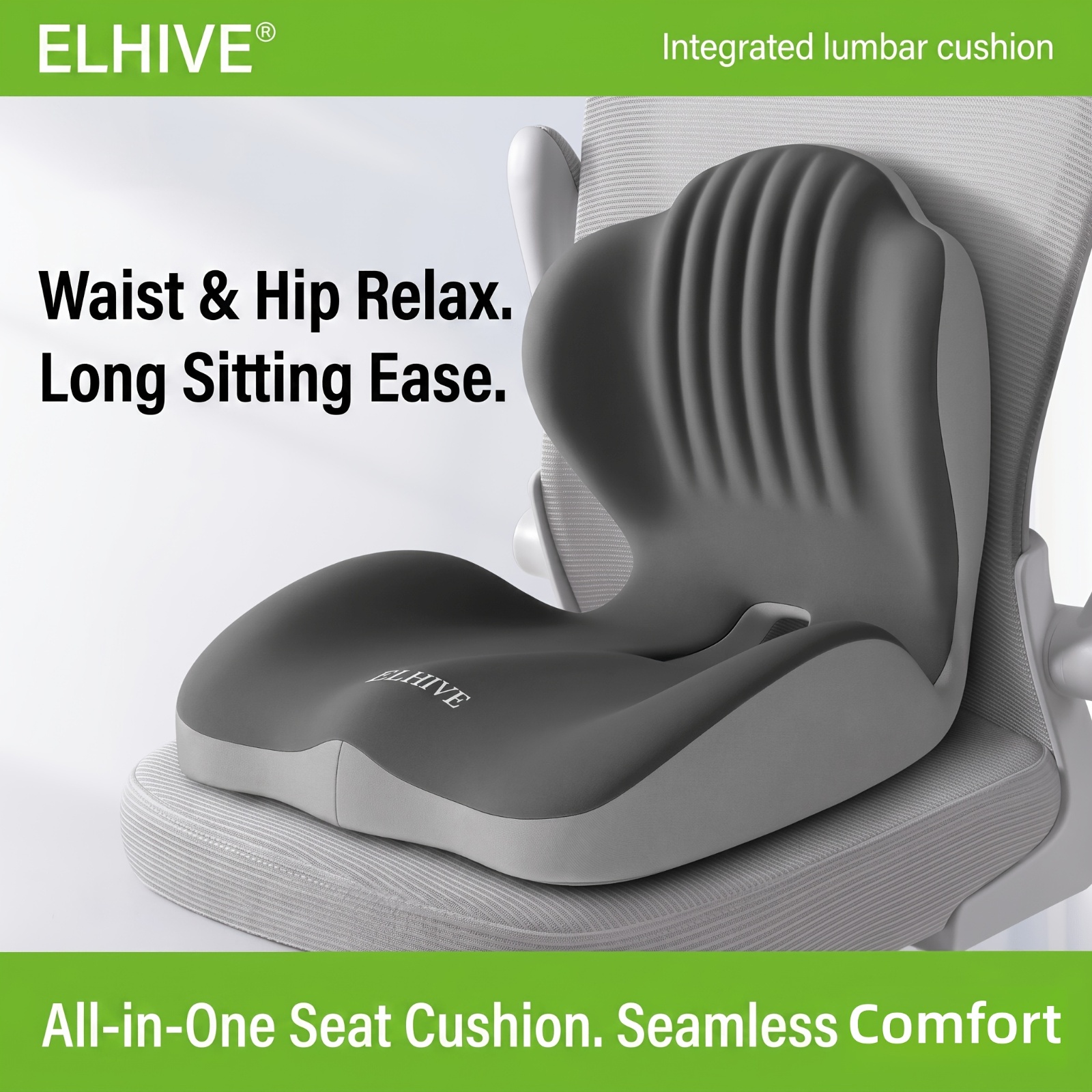 item picture ergonomic memory foam seat cushion and backrest combo integrated   posture chair pad with breathable   for office chair car driving home and comfortable   all day sitting cushion
