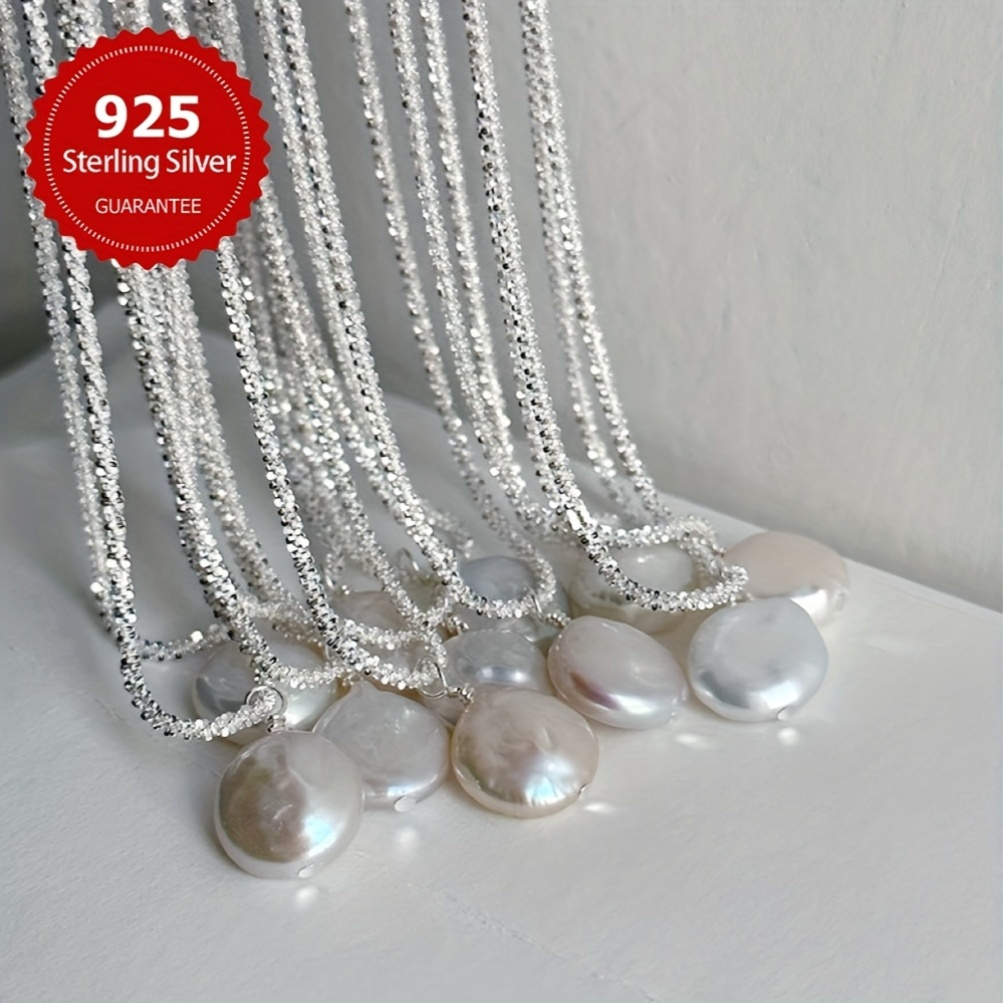 Flat Round Shell Pearl Pendant Necklace For Women