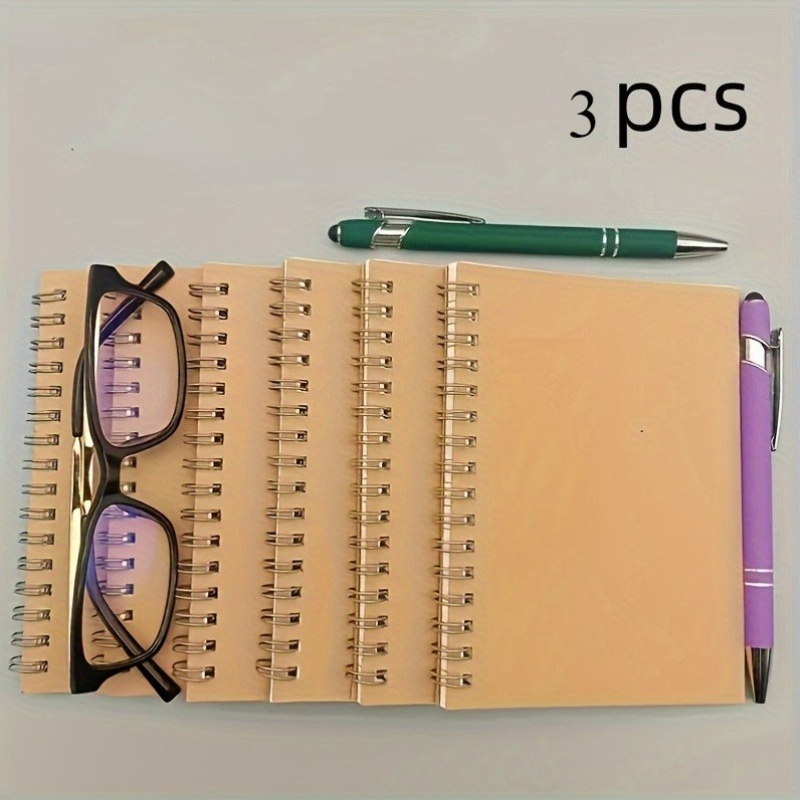 Image of A Set Of 3 Spiral Notebooks - 35 Sheets (70 Pages) Each, Lined Paper, Soft Cover, Twin-wire Bound, Memo Book For Diary, Planning, Office, School Supplies