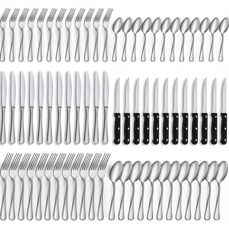 

Set Of 36 Pieces Of Cutlery, Including Steak Knives, Stainless Steel Cutlery Set With Knives, Forks, And Spoons, Suitable For Restaurants/parties/weddings, Dishwasher Safe