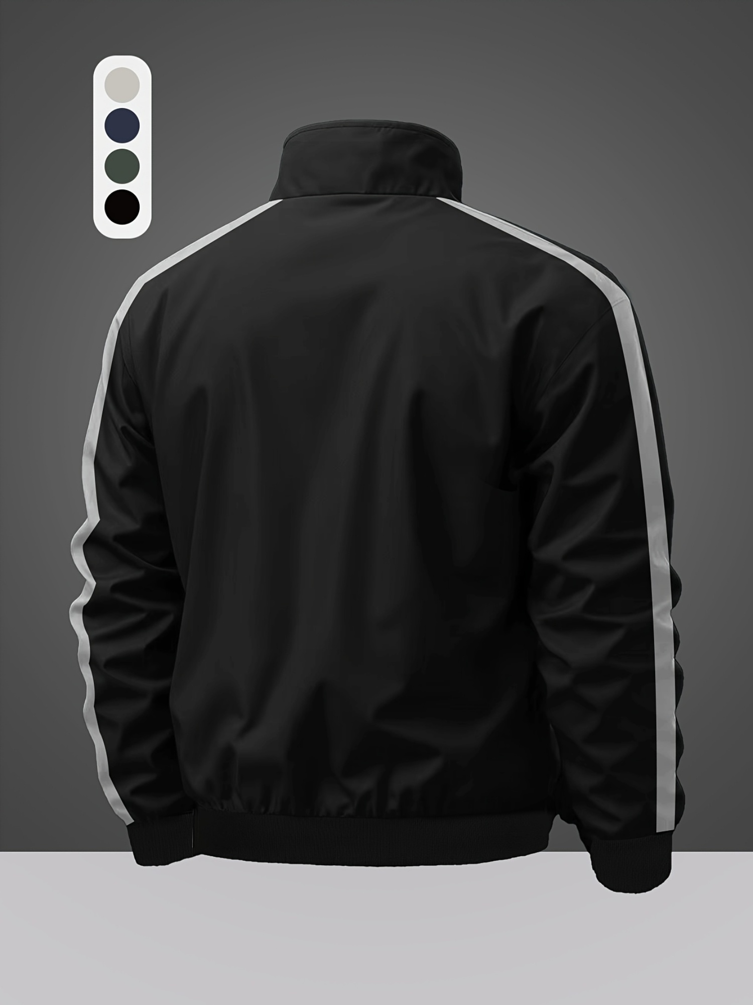 Men'S Stand Collar Color Block Bomber Jacket | Non-Stretch, Zipper Closure, Pocket Details, Regular Fit